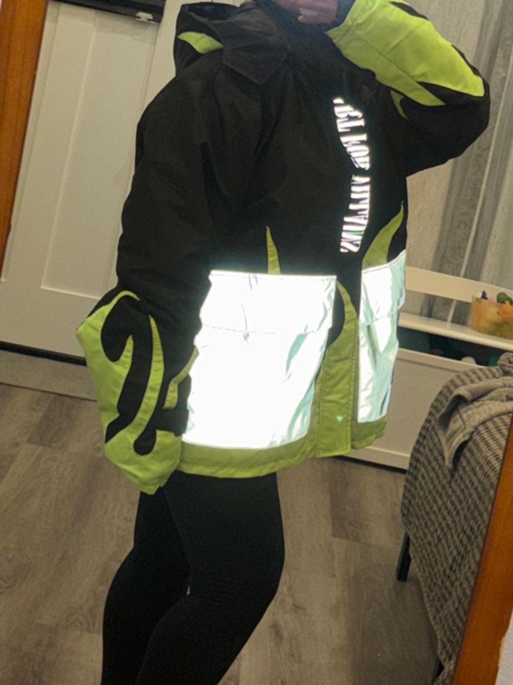 Hooded Black and Lime Green parka/Ski & Snowboard Jacket - Picture 2 of 6